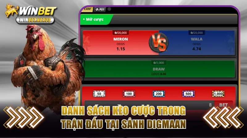 Danh sách kèo cược trong trận đấu tại sảnh Digmaan