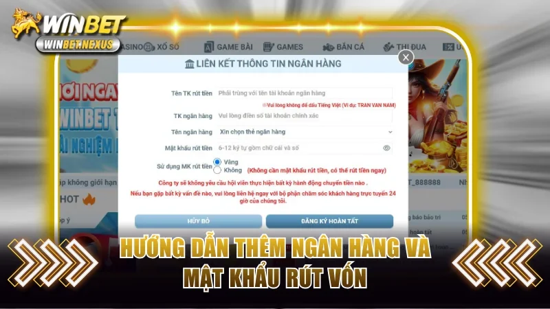 Hướng dẫn thêm ngân hàng và mật khẩu rút vốn